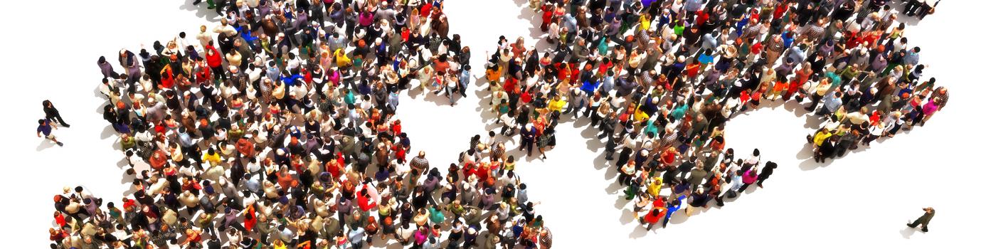 Aerial view of People gathering in puzzle shapes