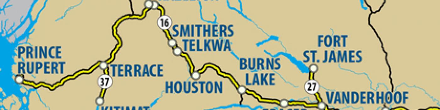 Roadmap of highway 16 and the surrounding communities